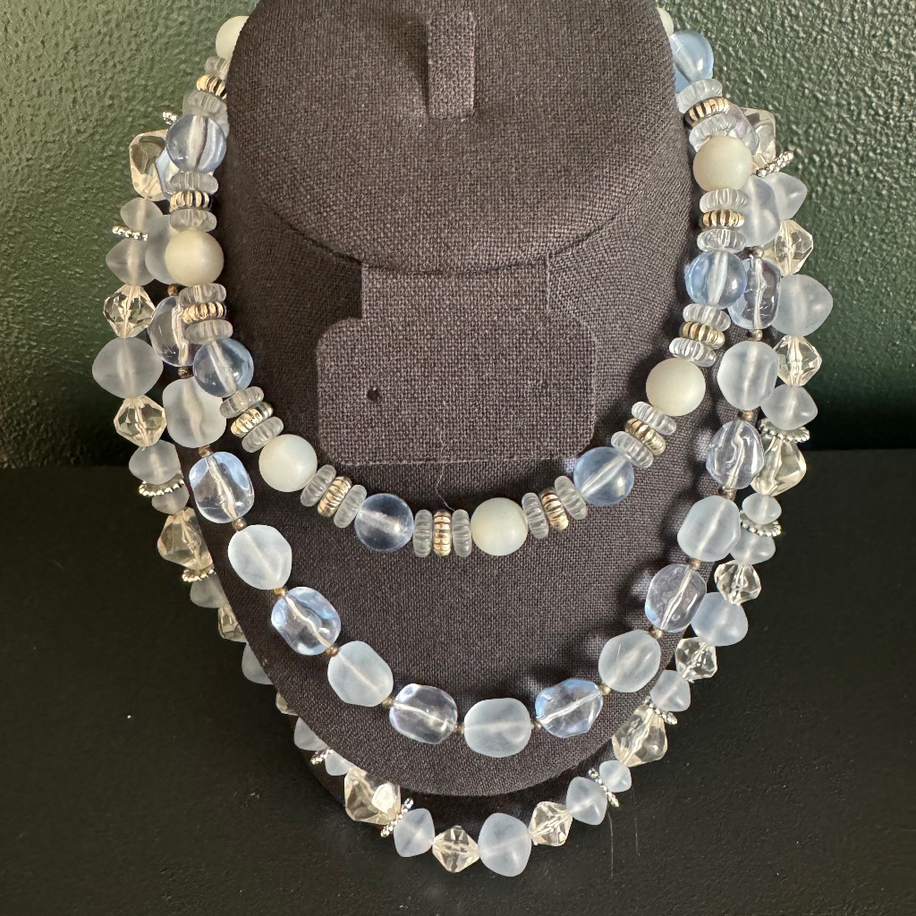Vintage Blue Lucite With Moon-Glow 3 Necklace Stack